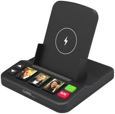 Callstel Senioren Sprechanlage: Senioren-Freisprecheinrichtung mit 3 Kurzwahl-Foto-Tasten, Notruf, Qi (Handy-Freisprecheinrichtung, Qi Ladestation USB-C, schnurlos Telefon)