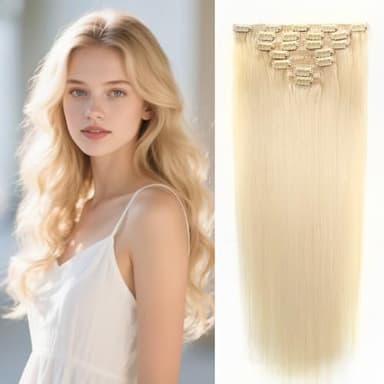 WOWANGEL Clip in Extensions Echthaar, 7 Stück 100% Echthaar Haarverlängerungen mit 19 Clips, Salonqualität Weiches Glattes Haar, Leicht & Natürlich, Ideal für Volumen & Länge, #60 Blonde