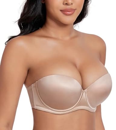 DotVol Damen Push Up Bügel BH Bequemer Gepolsterter Bra Unterwäsche für Frauen Trägerloser BH(Beige 70A)