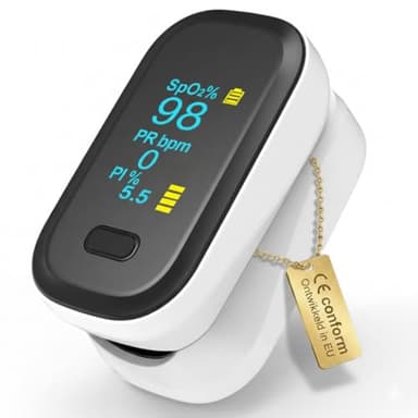 Pulsoximeter Fingeroximeter – Sauerstoffsättigung Finger Messgerät für SpO2 & Pulsmesser, Digitales Blutsauerstoffmessgerät mit OLED-Display, PI-Anzeige – Für Erwachsene, Kinder & Baby