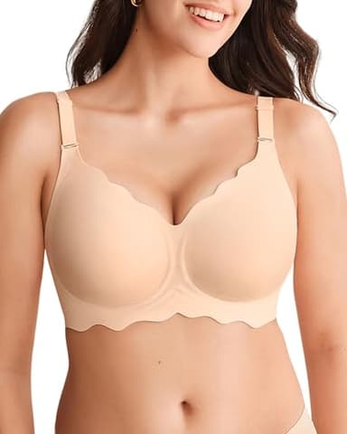 SHARICCA Glatter BH Damen Ohne Bügel Tiefem V-Ausschnitt Push Up BHS Bralette Soft Bequem BH Bügellos Bustier(Beige-1P01-M)