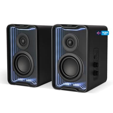 Edifier QR30 Aktiver Desktop-Lautsprecher mit Bluetooth V5.4, dynamische Lichteffekte – 30 Watt RMS – Schwarz