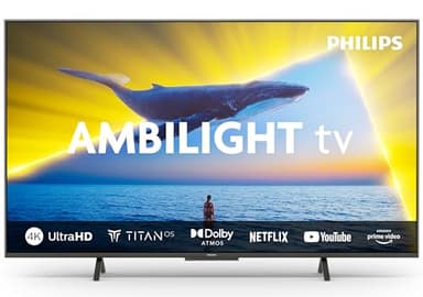 Philips Ambilight 65PUS8109 4K LED Smart TV - 65-Zoll Display mit Pixel-präziser Ultra HD, Titan OS Plattform und Dolby Atmos, Funktioniert mit Alexa und Google Sprachassistent - Satiniertes Chrom