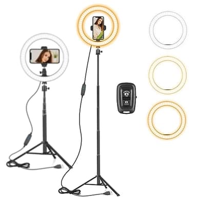 10 Zoll LED Ringlicht mit 59 Zoll Stativständer & Handyhalter, Dimmbare Tischringlicht Handystativhalter mit Ringleuchte für YouTube, Videoaufnahmen, Selfie, Live-Stream, Makeup Fotografie