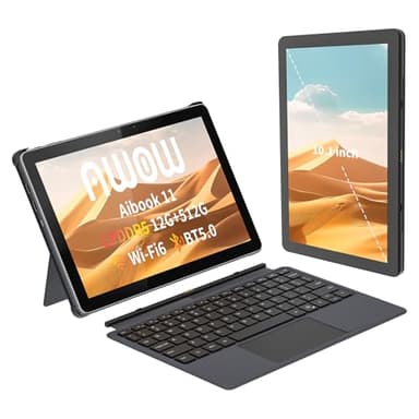 AWOW AIBOOK 11 10,1 Zoll 2-in-1 WI-11 Tablet PC mit Deutsch-Tastatur – 12GB LPDDR5 RAM, 256GB PCIE3.0 SSD, Twin Lake N150, Touchscreen, Dual-Band WiFi, USB-C, HDMI, 8MP Kamera