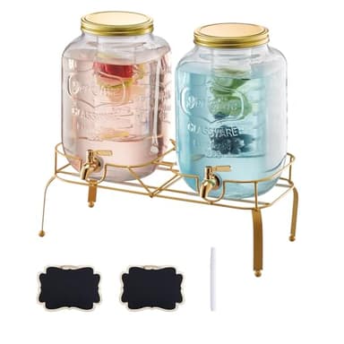 VEVOR Getränkespender (2 x 8 L) für Partys Saftspender (aus Glas) mit tropfsicherem Zapfhahn & Metallständer Wasserspender für Restaurants Partys, Limonade Eistee selbstgemachte Getränke Spender
