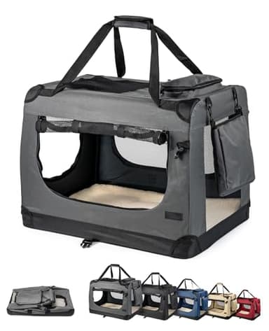 lionto Hundetransportbox faltbar für Reise & Auto, 50x34x36 cm, stabile Transportbox mit Tragegriffen & Decke für Katzen & Hunde bis 10 kg, robuste Hundebox aus Stoff für klein & groß, grau