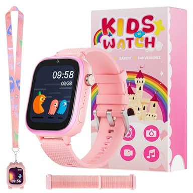 OKYUK 4G Kind Smartwatch für Kinder mit GPS und Telefon, Armbanduhr mit Video-Phone-Call, Nachrichten, Schulmodus, SOS-Funktion, Kamera und Schrittzähler (Rosa)