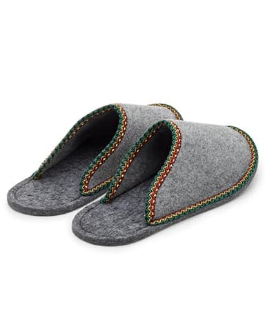 Pantoffelmann Gästepantoffel mit Bordüre I Grau I Größe 36/39 I Bequeme Filzpantoffeln I Atmungsaktive Hausschuhe mit Filzsohle I Warme Filzhausschuhe für Damen & Herren
