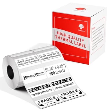 Phomemo M110/M220/M221/M200/M120/M100/M108/M150/M250/M260 Multifunktionale selbstklebende Etiketten, 0.78" x 0.39"(20x10 mm) Thermoetiketten für Phomemo Etikettendrucker, 600 Etiketten pro Rolle