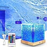 Ocean Lamp Nachtlicht Tischlampe Sternenhimmel Projektor - Wasserwellen Lampe Polarlicht Projektor 16 RGB Farbe - Holzsockel mit Fernbedienung - Wiederaufladbar für Zimmer Deko Erwachsene Kinder