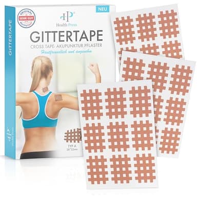 Health Press Gittertape Cross Tape – Größe Typ A 180 Stück – Gitterpflaster zur Akupressur – Akupunkturpflaster mit ausführlicher E-Book Anleitung zum Download – Akupressur Pflaster