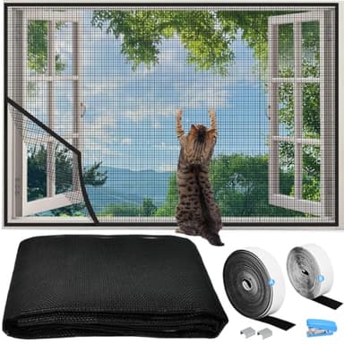 BUZIFU Fiberglas Fliegengitter Fenster 100x130cm, Einstellbare Katzenschutz Fenster Netz Mit Selbstklebeband Insektenschutz Fenster Katzennetz Balkon Fenster Ohne Bohren für Alle Innen Fenster
