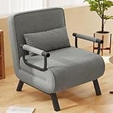 Hawthyhome 4 in 1 Schlafsessel, Schlafsofa mit Bettfunktion, Platzsparendes Gästebett, Relaxsessel mit Verstellbare Rückenlehne, 150 kg Tragkraft, Metallrahmen & Leinen Dunkelgrau