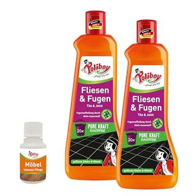 POLIBOY Fliesen & Fugen Reiniger - Wischkonzentrat mit Aktivsauerstoff für Bodenfliesen und Wandfliesen - Für innen und außen- 2x 500 ml - inkl. Produktprobe - Made in Germany
