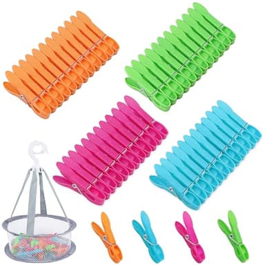 Wäscheklammern mit Korb, 48 Stück Kleine Wäscheklammern mit Beutel, Wäscheklammer Ohne Abdruck, Windfeste Wäscheklamme für Wäscheleinen und Kleiderbügel