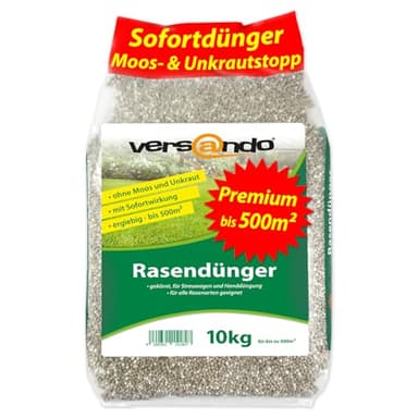 versando 10kg Rasendünger Frühjahr bis 500m²: verdrängt Moos und Unkraut für gesunden sattgrünen Rasen Frühjahrsdünger mit Sofortwirkung - Premium Qualität