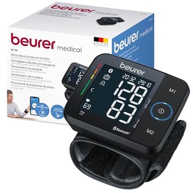 Beurer BC 54 Handgelenk-Blutdruckmessgerät mit Inflation-Technologie, farbiger Risiko-Indikator, Arrhythmie-Erkennung, Handgelenksumfang 13,5-21,5 cm, mit App, Datenübertragung zu Apple Health und co.