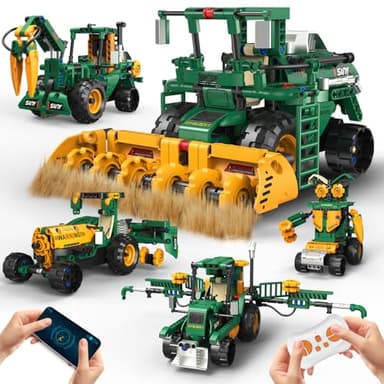 Technik Roboter Kinder, 5 in 1 Roboter bausatz mit App & ferngesteuert RC Technic Roboter Baukasten/Traktor/mähdrescher/wasserwagen,313 Stück RC programmierbarer Geschenk für 5 6 7 8 10 Jahre Jungen