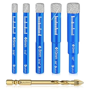 Lytool Fliesenbohrer Diamantbohrer Glasbohrer Set 5 tlg. 5, 6, 8, 10, 12 mm für Keramik, Granit, Glas, Porzellan, Fliesen, harte Fliesen, Feinsteinzeug