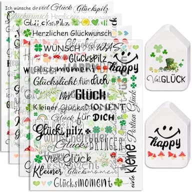 Hongma Rub On Sticker 14x19cm Glück Transfers 4PCS Sprüche für Raysin Keraflott Möbel Glas Holz DIY Deko Rub On Folie Rubons Aufkleber (Transparent Basispapier), FB-912
