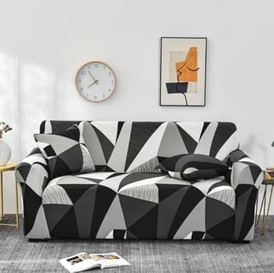 Sofabezug Schwarz, Weiß, Grau Stretch Elastische Sofahusse Sofa Abdeckung, Atmungsaktiv Couch Überzug Mit Elastic Bottom,Antirutsch Couchbezug,Für 1/2/3/4 Sitzer