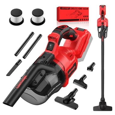 LDHTHOPI Akku Staubsauger für Makita 18V,20000 Pa Starke Saugleistung,1,28 kg Leichter Staubsauger mit HEPA-Filter,5in1 Handstaubsauger mit LED-Licht Für Teppich, Hartboden, Möbel, Auto (Ohne Akku)Rot