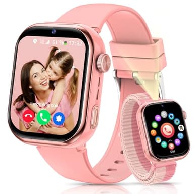 RUXINGX 4G Smartwatch Kinder mit GPS und Telefonanruf, Kinderuhr mit IP68 Wasserdicht, Zwei-Perspektiven, Voice Chat, Taschenlampe, Schulmodus, Schrittzähler, Wecker für Jungen Mädchen, Rosa