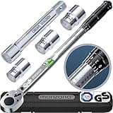 Monzana® Drehmomentschlüssel 6tlg. Set 40-210Nm TÜV Süd GS 1/2' Zoll CrV +/- 3% Toleranz Wende Ratschenkopf inkl. 3 Stecknüsse 17, 19, 21mm Verlängerung inkl. Koffer Auto Motorrad