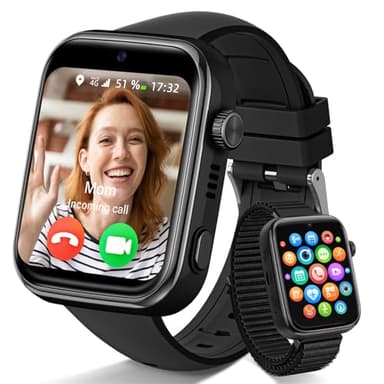 Smartwatch Kinder mit Videoanruf und Telefon, Kinderuhr mit GPS Voice Chat, Whatsapp, WiFi, SOS, SMS, Schulmodus, Schrittzähler, IP68 Wasserdicht, Wecker Kids Smartwatch für Mädchen/Jungen, Schwarz