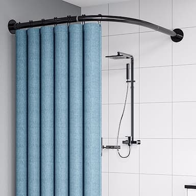 Duschstange FüR Duschvorhang, Duschvorhangstange Schwarz L Form, Dehnbare 304 Edelstahl Eckduschstange Ohne Bohren, FüR Badezimmer Badewanne BekleidungsgeschäF(Size:A 70-95cm x 70-95cm,Color:Schwarz)