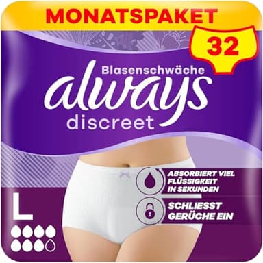 Always Discreet Inkontinenz-Höschen Plus Für Frauen, L, 32 Höschen, Verhindert Auslaufen Und Gerüche, Angenehm Und Kaum Spürbar