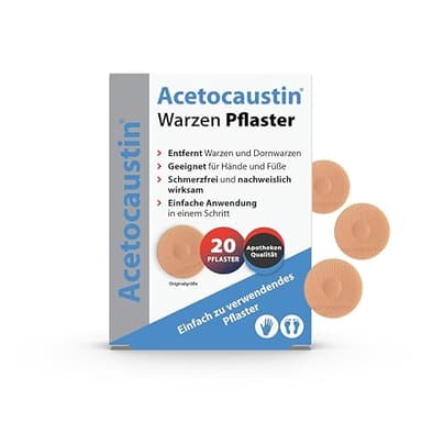 Acetocaustin Warzen Pflaster | Entfernt Warzen und Dornwarzen | Warzenbehandlung für Hände und Füße | Schmerzfrei | 20 Pflaster