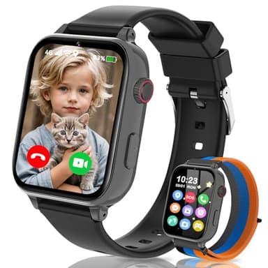4G Smartwatch Kinder, Kinder Telefonuhr mit GPS, WIFI, SOS, Telefon/Videoanruf/Voice Chat, Schulmodus, Wecker, Schrittzähler, Spiele, kinderuhr Smart Uhr für Jungen Mädchen 4-12 Geschenk, Schwarz
