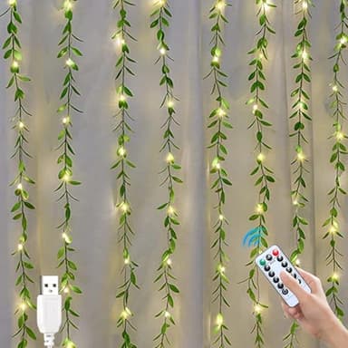 10Stück Efeu Künstlich Lichterkette, 2M LED Lichterkette Efeu Künstlich Blätter Girlande mit Batterie Girlande Frühling Vorhang Ostergirlande Lichterkette Innen Batterie für Party Deko (B)