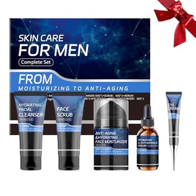 Herren Hautpflege Set, Anti-Aging Gesichtspflege Set mit Reiniger,Peeling,Serum,Augencreme & Gesichtscreme, Straffende Geschenke Skincare Set für Männer Weihnachtsgeschenke Herren Pflegeset (5-teilig)