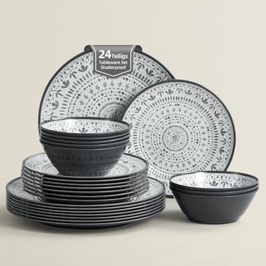 La Joventino 24 Stück Melamin Campinggeschirr Set für 8 Personen - Teller Set & Melamin Geschirr Set Combo, Perfekt für Wohnwagen, Gartenparty und Terrassenparty