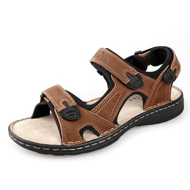 TIESTRA Sandalen Herren Leder Outdoor Sport Wandersandalen mit Fußbett, Sommer Trekkingsandalen Strand Ledersandalen Männer Klettverschluss Braun UK8/42EU