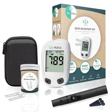 Go-Keto Ketone Messgerät (mg/dl) Starterset – Keto Meter mit 10 Ketone Teststreifen – Ketose einfach messen für Keto Diät