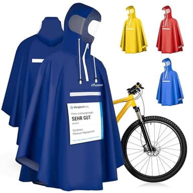 Regenponcho Fahrrad extra wasserdicht und robust - TEST SEHR GUT - Premium Regencape Fahrrad mit Reflektoren, Sichtfenster - Regenbekleidung als Regenponcho Herren und Damen- Regenjacke Dunkelblau XL