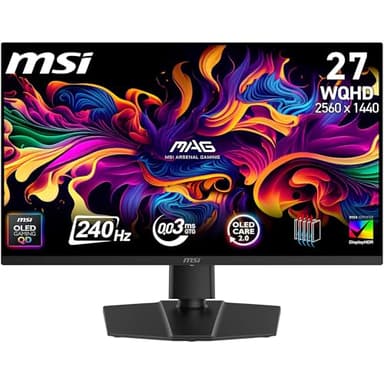 MSI MAG 273QP QD-OLED X24 26,5-Zoll-WQHD-Gaming-Monitor – 2560 x 1440 Quantum Dot OLED Panel 240 Hz / 0,03 ms, 99% DCI-P3, ΔE≤2, DisplayHDR True Black 400, DP 1.4a, HDMI 2.1
