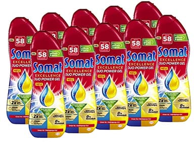 Somat Excellence Duo Power Gel (10 x 58 Spülgänge) Spülmittel für die Spülmaschine für strahlend sauberes Geschirr auch im Eco-Programm & bei niedrigen Temperaturen, Zitrone & Limette