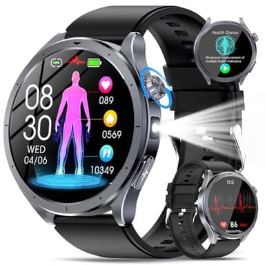 YUPENG AI Smartwatch Herren mit ChatGPT/EKG/HRV/ΒΙυτzυcker/BMI/Harnsäure/LED-Licht, 1.53" Gesundheitsuhr mit Telefonfunktion, 24H ΒΙυtdrυck/SpO2 Schlafmonitor/SOS-Notruf Fitnessuhr für Android iOS