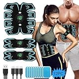 PAPOIYA EMS Bauchmuskeltrainer Muskelstimulator, USB Wiederaufladbar Trainingsgerät,6 Modi & 9 Intensitäten,Elektrostimulation Muskelstimulation Bauchmuskeltrainer (Blau)