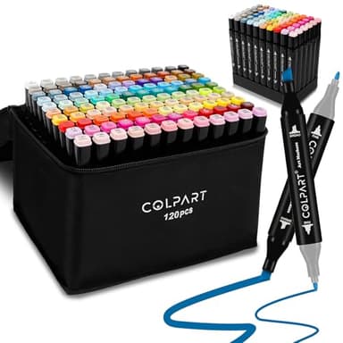 colpart Alkohol-Marker mit Doppelspitze, 120 Farben, Kunstmarker für Kinder, Marker für Erwachsene, Malzubehör, perfekt zum Malen, Malen, Zeichnen