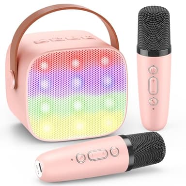 Dislocati Karaoke Maschine mit 2 Bluetooth Mikrofon, Mädchen Spielzeug für 3-12 Jahre Tragbarer Karaoke Microphone Set für Kinder und Erwachsene mit DSP & LED-Lichtern