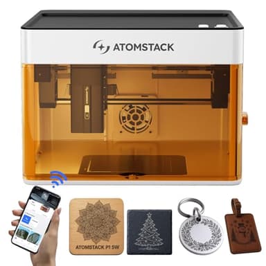 Atomstack P1 Mini Laser Graviermaschine, 5W Diode Laser Cutter Tragbare Desktop Lasergravur, CoreXY Dualmotor, Kostenlose Atomstack App mit Designbibliothek, 110x110mm Gravurbereich