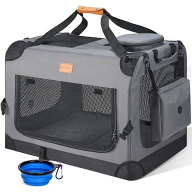 Morpilot Transportbox Hund Katze Transporttasche M 60x42x42cm, Hundebox Auto Faltbare Hundetransportbox, robust Haustier-Transportbox inkl. Hundenapf & Schultergurt
