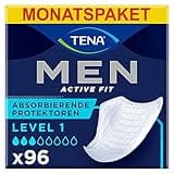 TENA Men Absorbent Protector Inkontinenzeinlagen, Level 1, für leichte Blasenschwäche, 96 Inkontinenzeinlagen (12 x 8 Packungen) für Männer, speziell entwickelt , Länge 23 cm