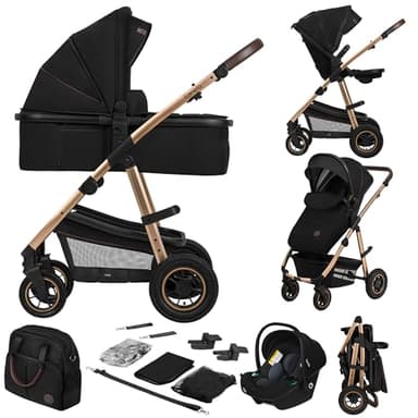 LIONELO Amber Kinderwagen 3 in 1 Kombikinderwagen Set sportlicher Sitz fester Babywanne Autositz Tasche Moskitonetz Regenschutz XXL-Dach mit Sonnenschutz